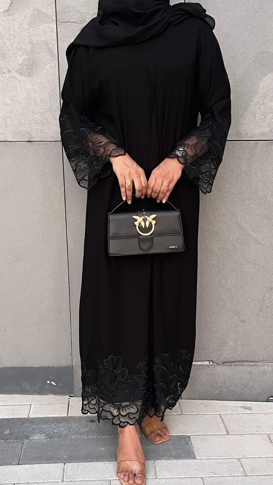 Crepe abaya with laces