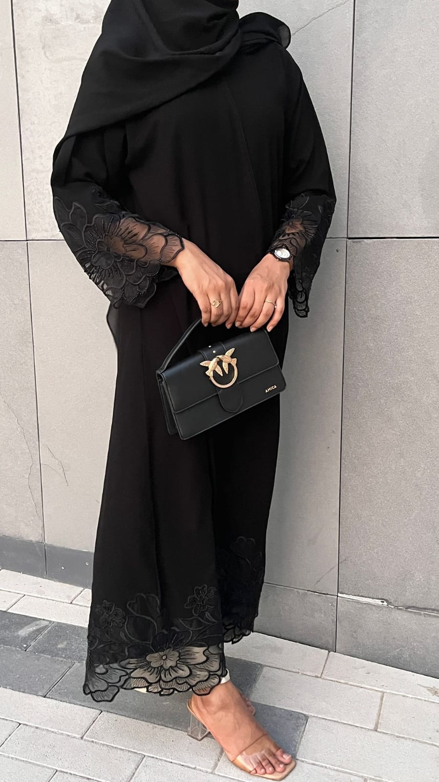 Crepe abaya with laces